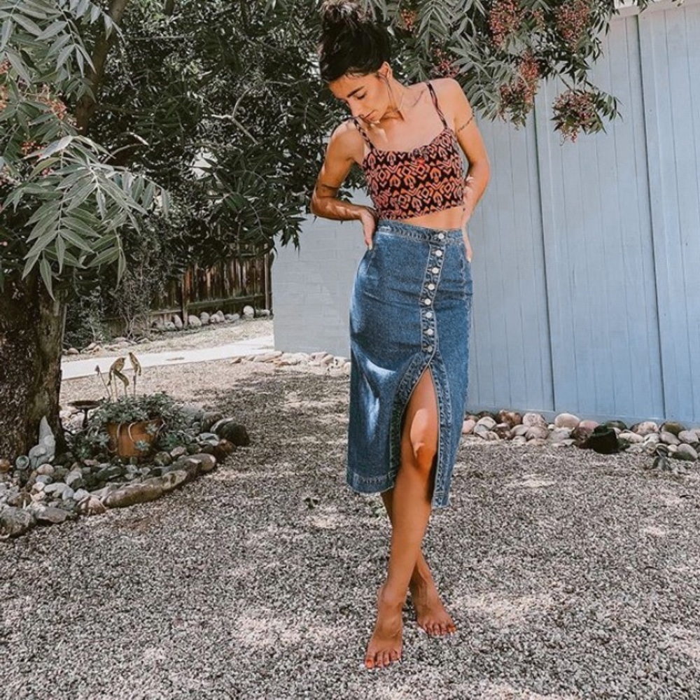 BDG Women's Denim Side-button Midi Skirt